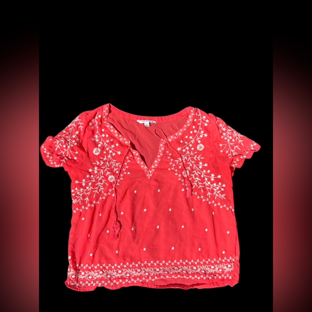 Women’s Embroidered Red Peasant Top